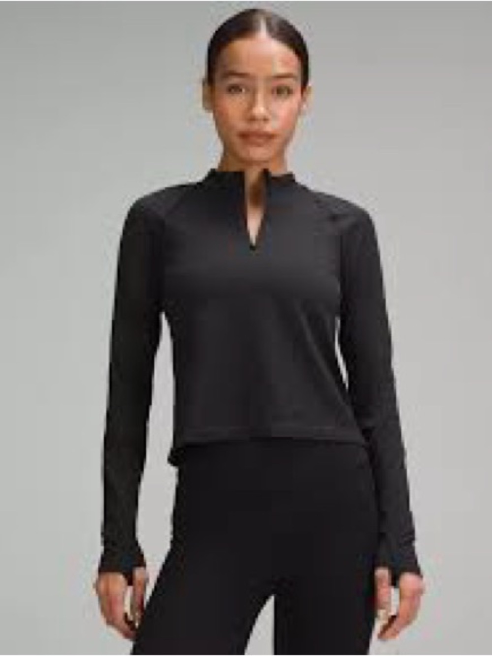 Black Long-Sleeve quarter-Zip Active Top lace strip sleeve